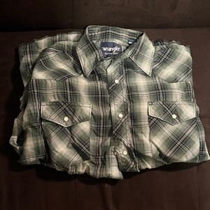 Wrangler Men's Casual Green Plaid Button Down Shirt Vintage